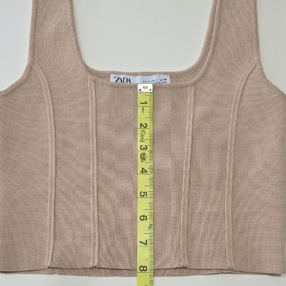 Zara Crop Tank Top Ribbed Square Neck Corset Style Beige Womens Size Small - Picture 7 of 10